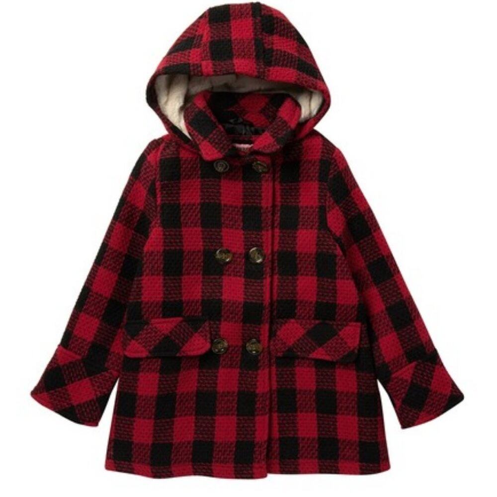 Urban Republic Double Breasted Plaid Coat Faux Fur Lined Size Large